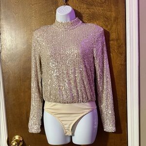 Sequin Long Sleeve Top - Gold
